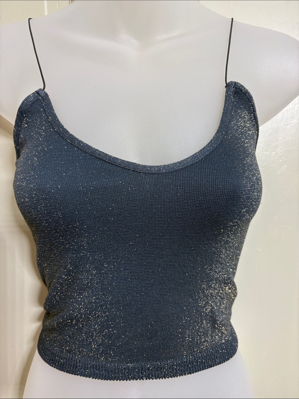 Intimately Free People Sparkle Skinny Strap Brami Knit Cami Tank Top - Navy XS/S